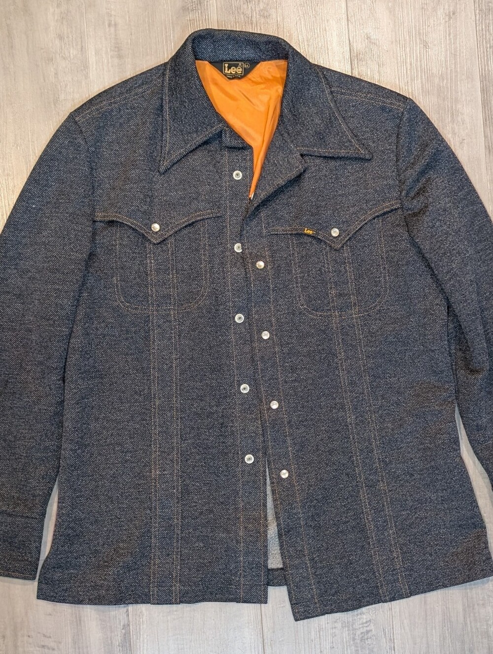 Vintage 70s Lee Denim Western Shirt Jacket L.L. Pearl Snap Button Front